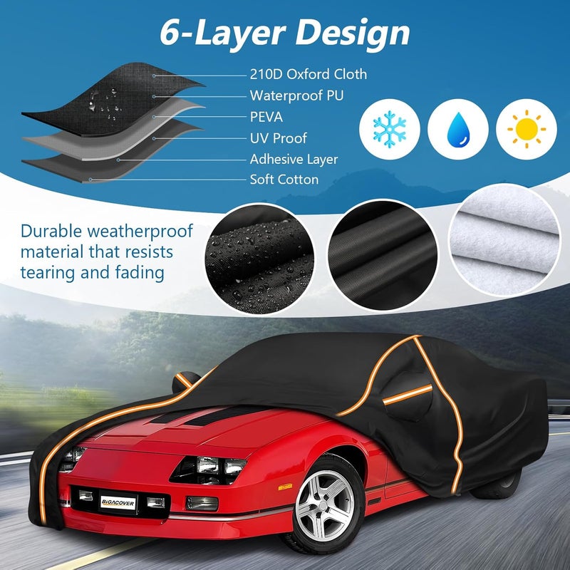 BIGACOVER Car Cover for Chevy Camaro 1982-2002, Waterproof 210D Oxford Cloth and Cotton Cover Outdoor Full Car Covers with Zipper Windproof Heavy Duty All Weather with Wind, Sun, UV and Dust Protectio - Image 2